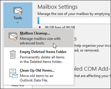 microsoft outlook for mac mailbox size